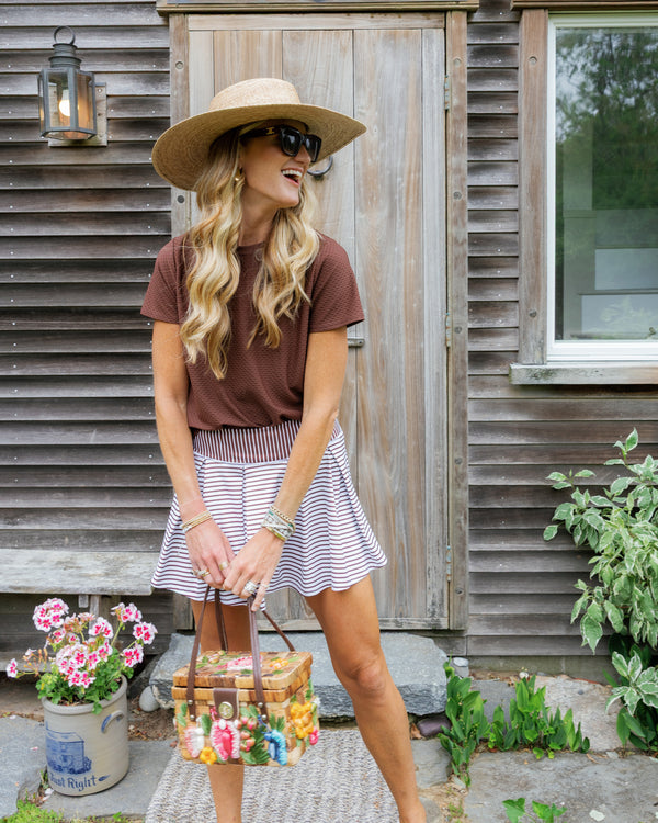 'On model product image of Active Mesh Walnut Short Sleeve Top in Milk Chocolate'