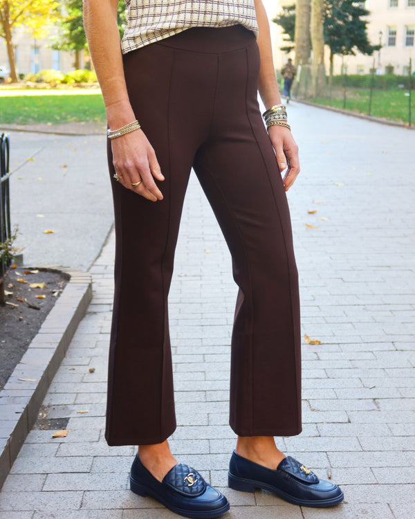 'On model product image of Ponte Waverly Pants in Chocolate'