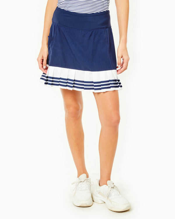 'On model product image of Sport Light 17in Birdie Golf Skort in Navy'