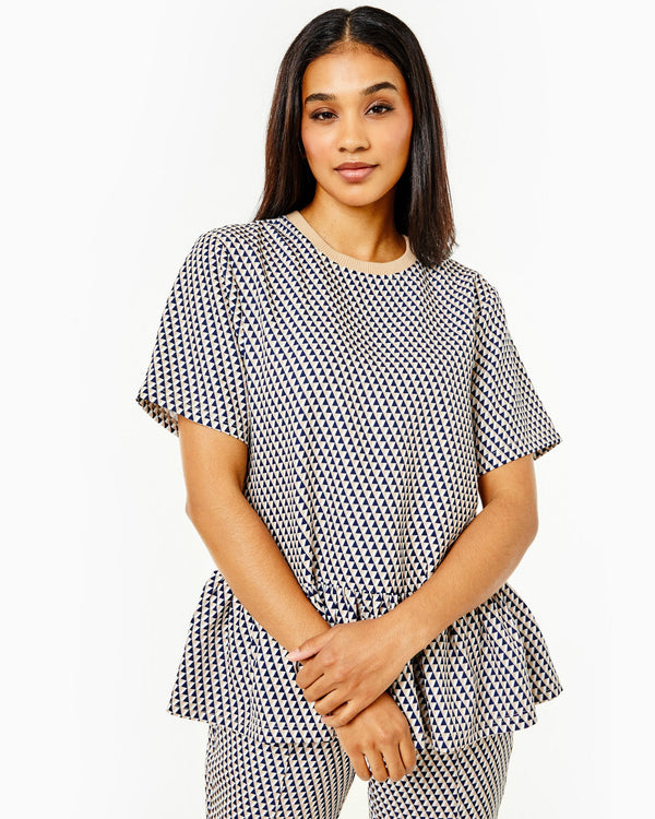 'On model product image of Mixed Botanist Top Short Sleeve in Tri Geo-Final Sale'