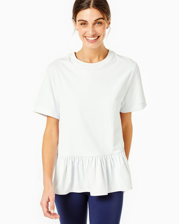 'On model product image of Mixed Botanist Top Short Sleeve in White'