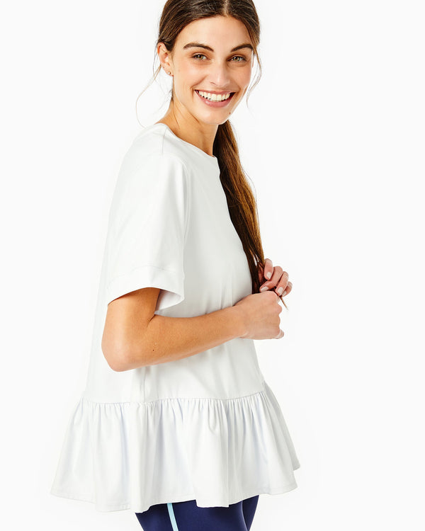 'On model product image of Mixed Botanist Top Short Sleeve in White'