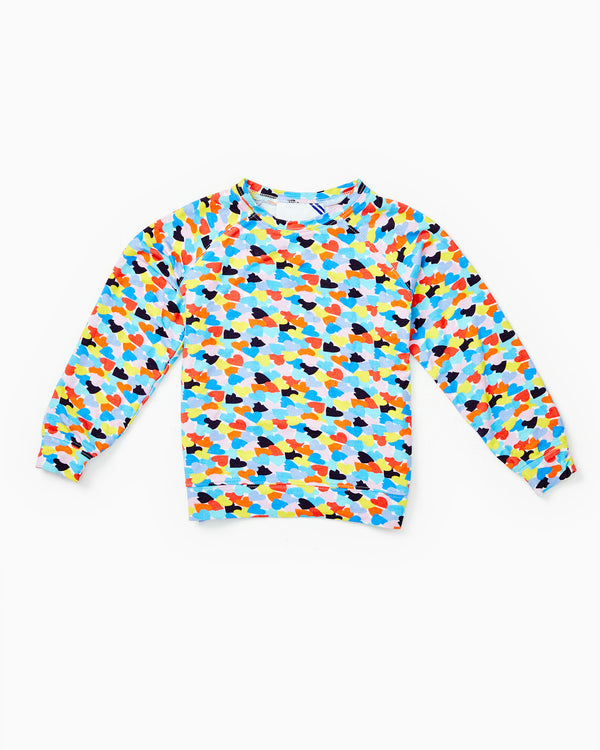 'On model product image of Kids Lovie Sweatshirt in Multi Print'