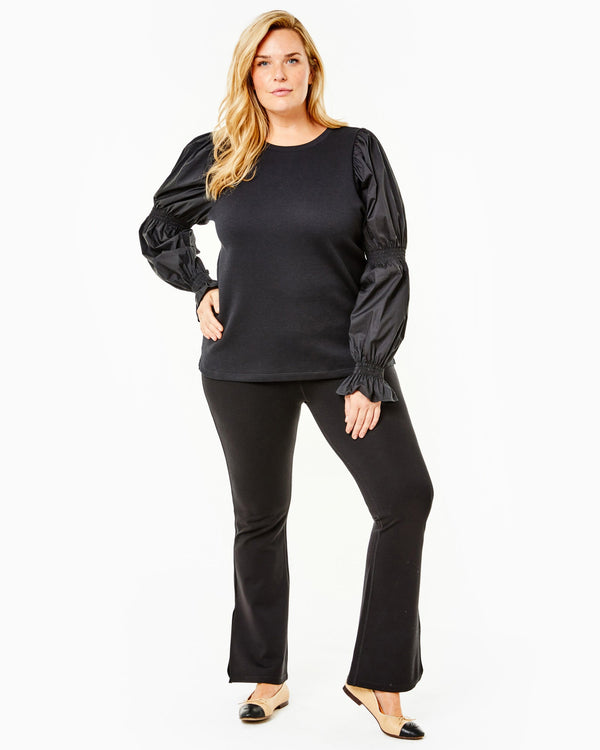 'On model product image of Soft Luxe Prep Pullover Sweatshirt in Black-Final Sale'