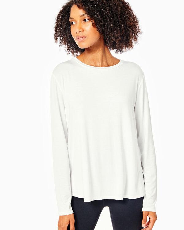 'On model product image of Drape Luxe Everyday Long Sleeve in White'