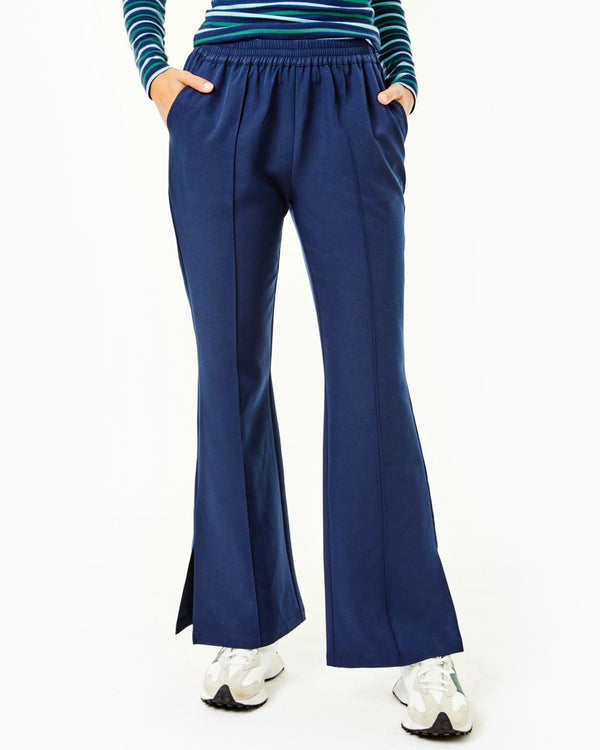 'On model product image of Active Crepe Twiggy Pant in Navy'