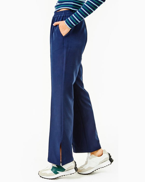 'On model product image of Active Crepe Twiggy Pant in Navy'