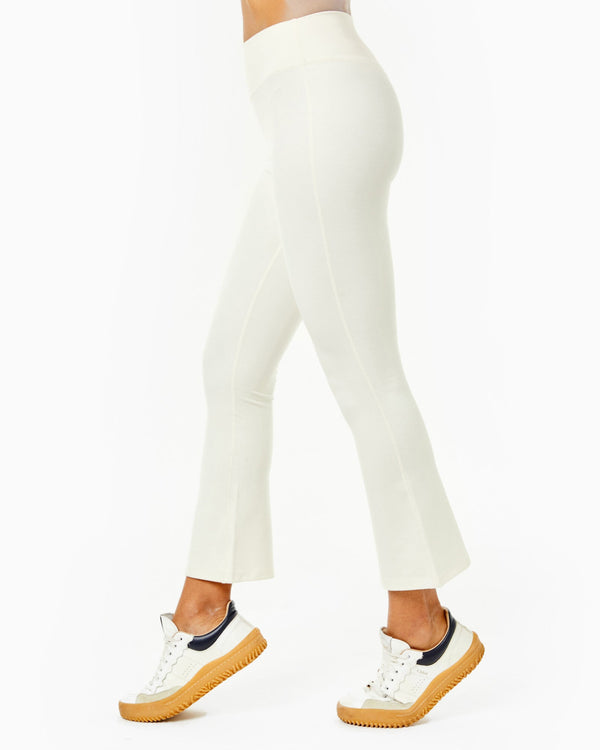 'On model product image of Ponte University Flare Pant in Cream'